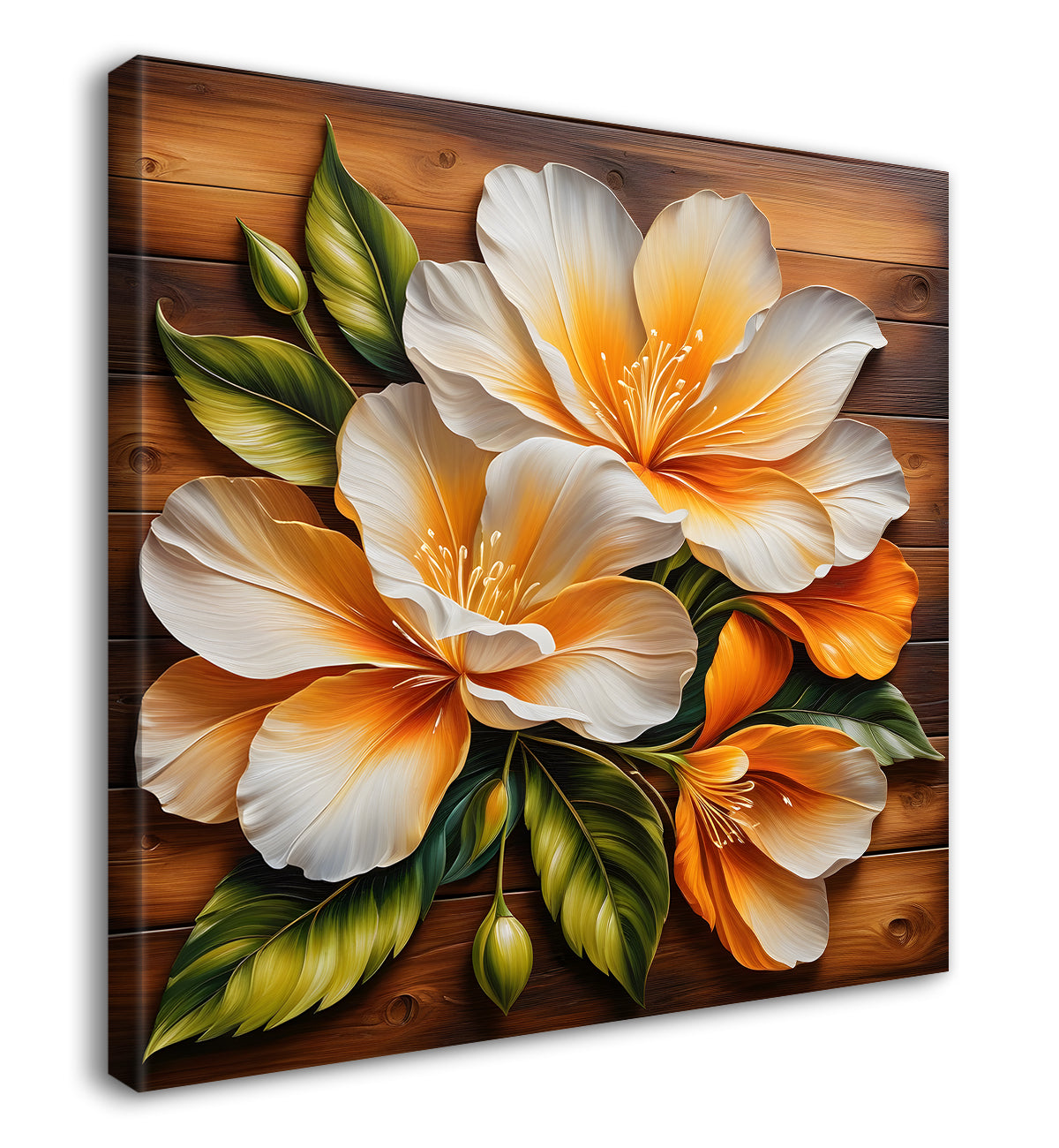 White flower in brown background painting - Flower-S-300