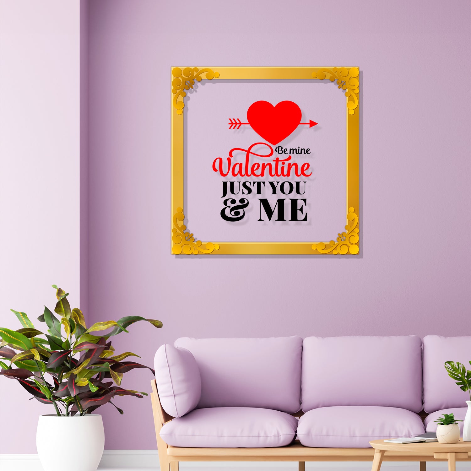 Valentine just you and me Golden Plaque for Gifting, Wall Décor Clear UV print with Golden Border-301