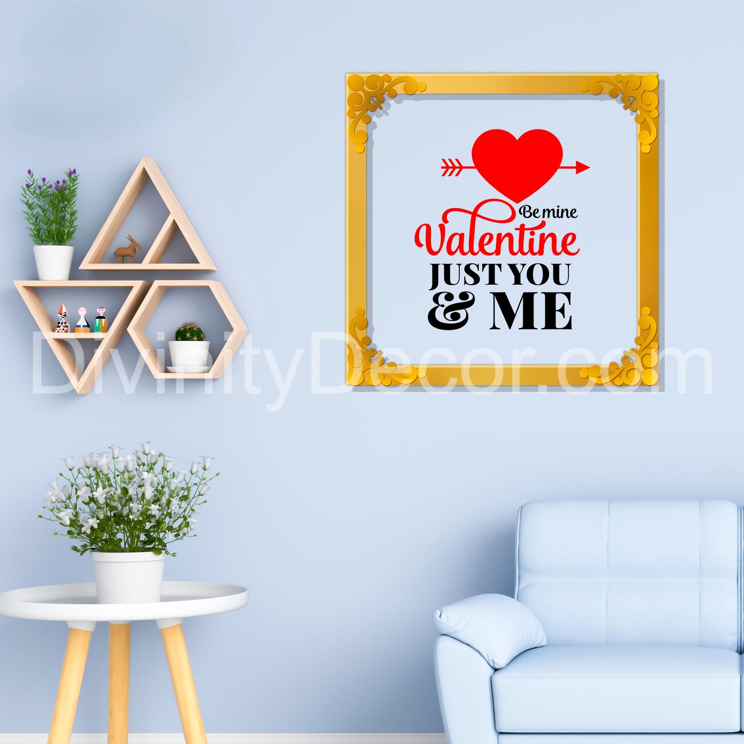 Valentine just you and me Golden Plaque for Gifting, Wall Décor Clear UV print with Golden Border-301