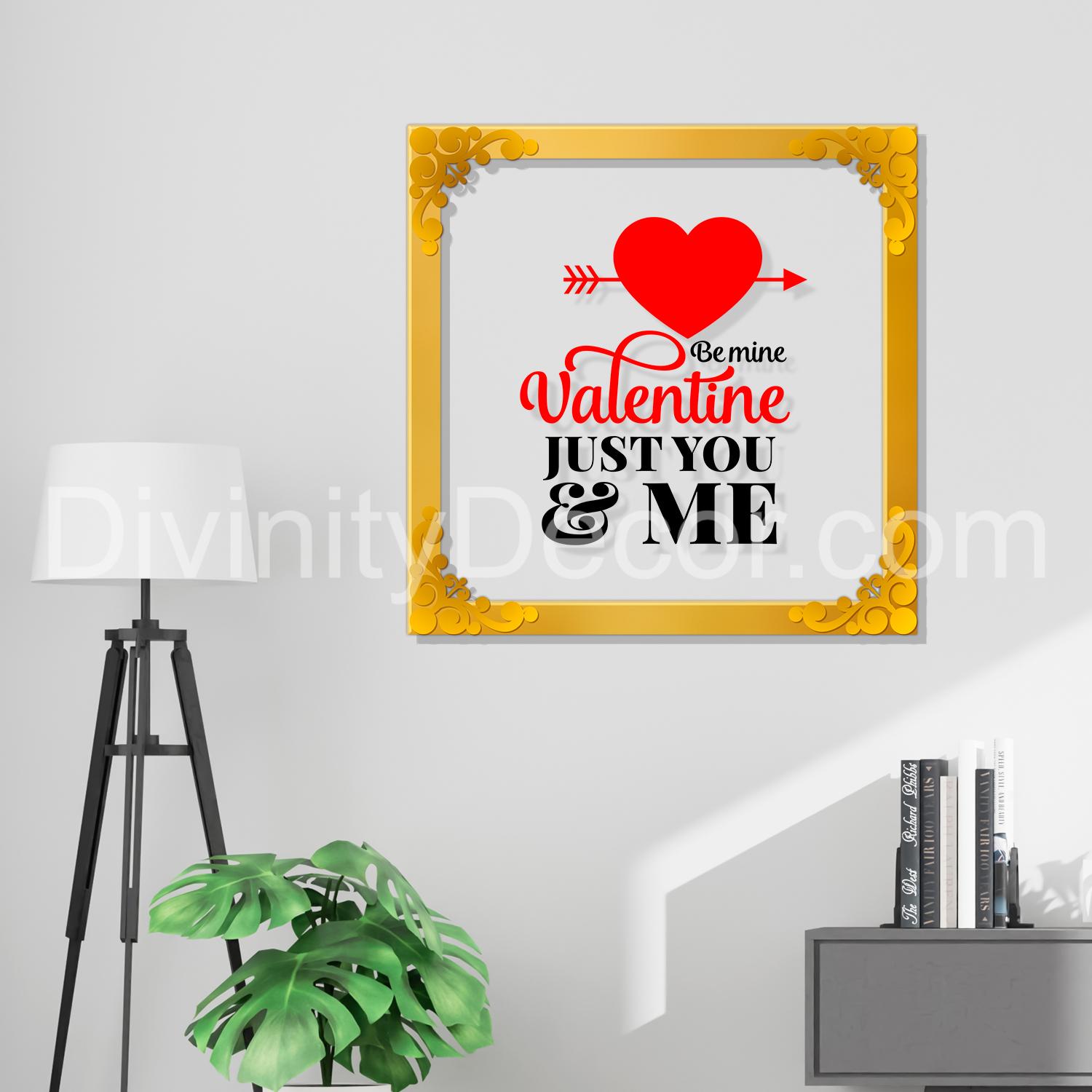 Valentine just you and me Golden Plaque for Gifting, Wall Décor Clear UV print with Golden Border-301