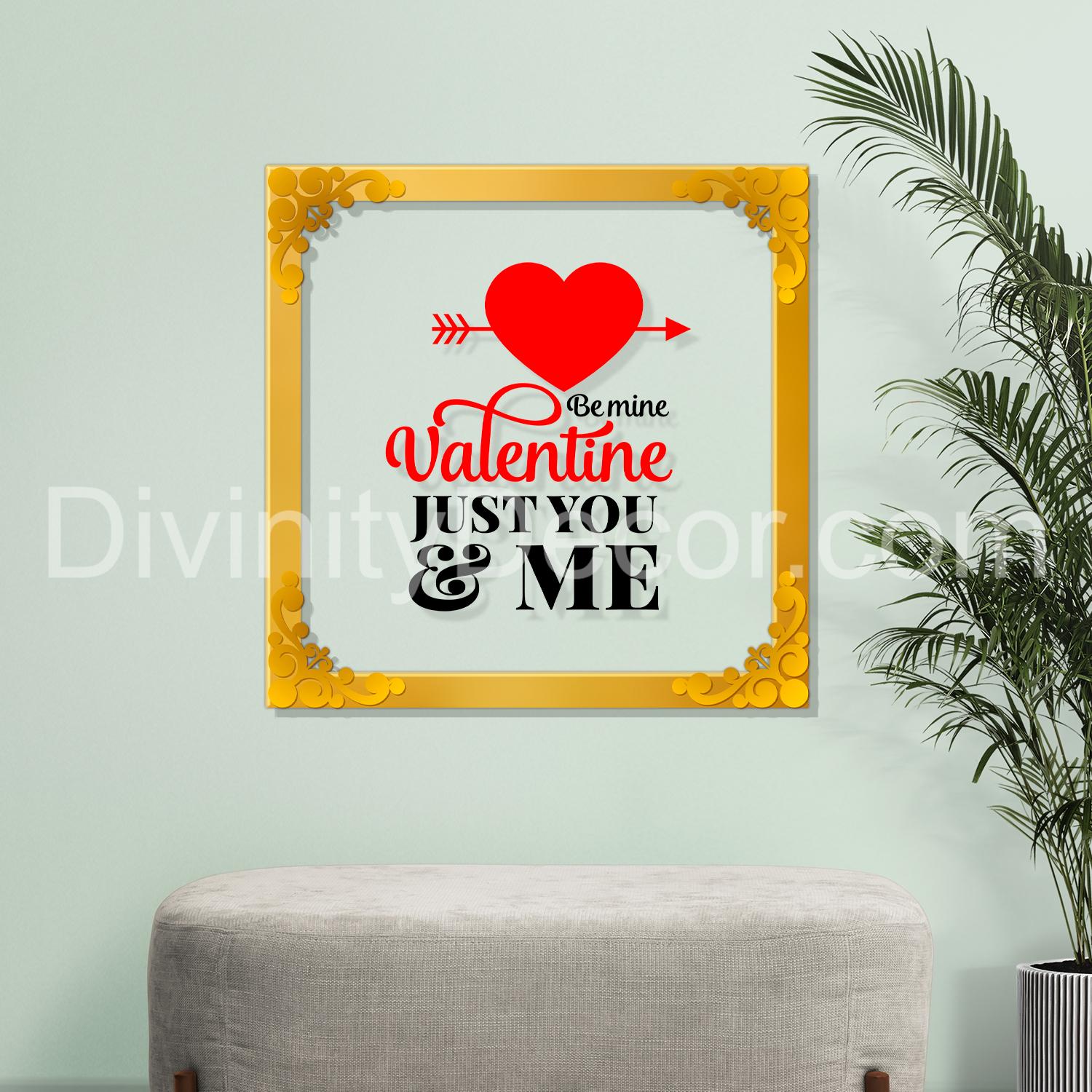 Valentine just you and me Golden Plaque for Gifting, Wall Décor Clear UV print with Golden Border-301