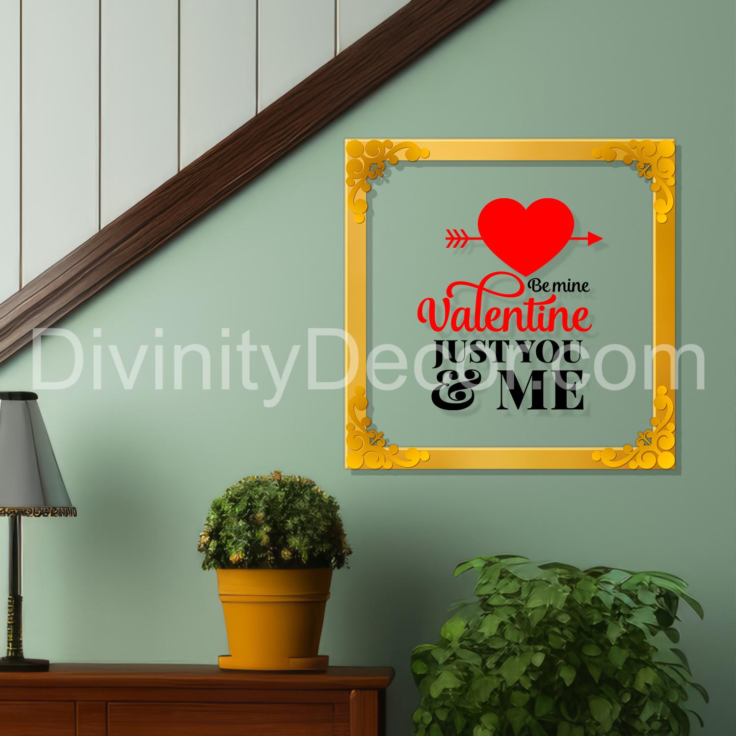 Valentine just you and me Golden Plaque for Gifting, Wall Décor Clear UV print with Golden Border-301