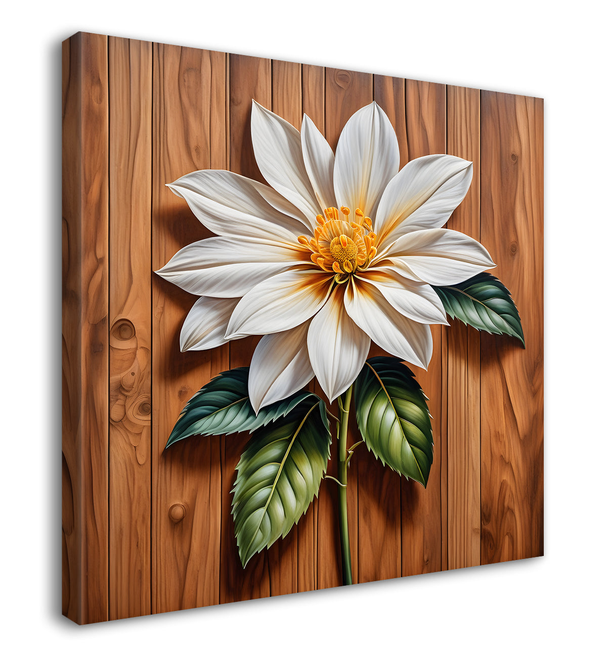White flower in brown background painting  - Flower-S-301