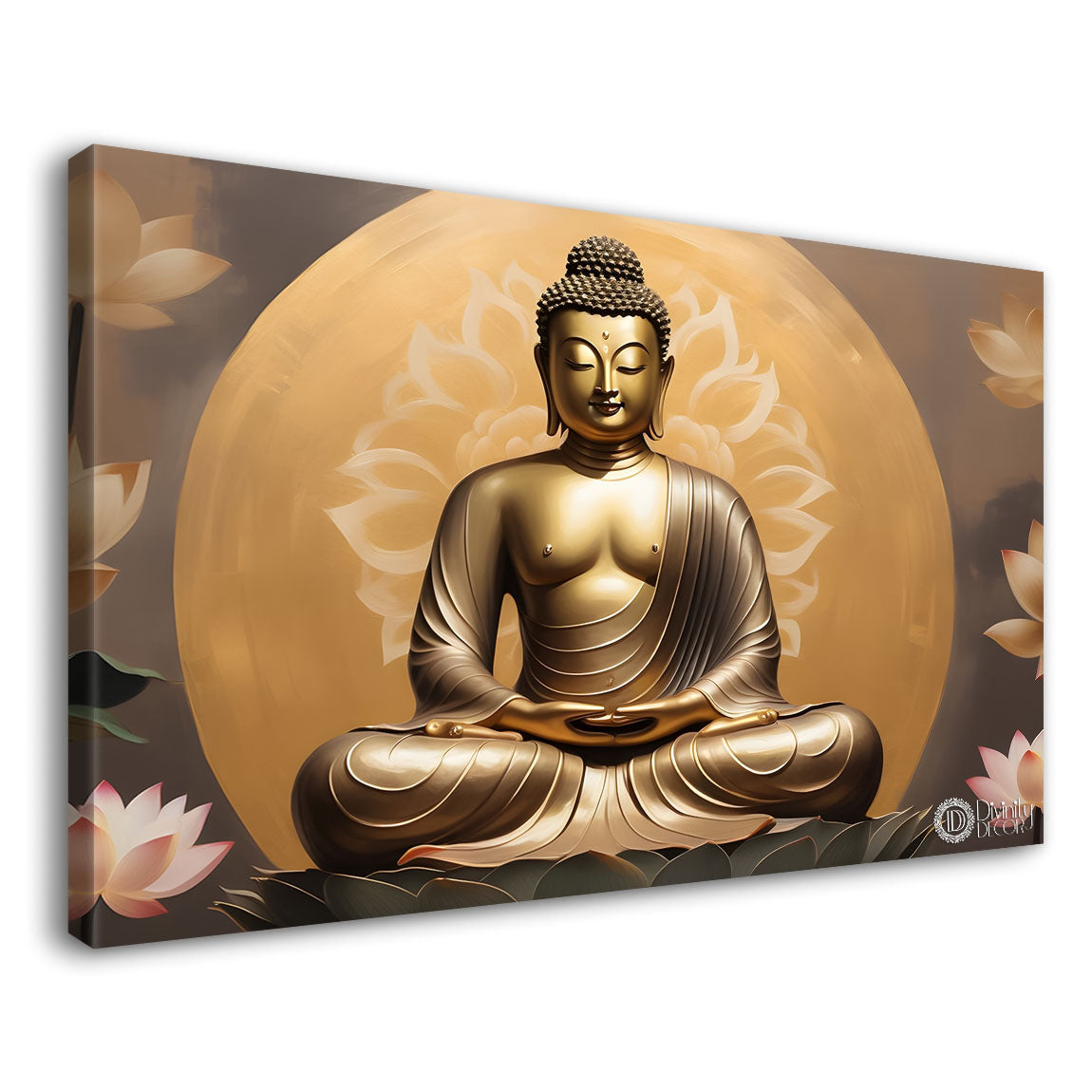 Golden buddha in golden background textured painting Canvas Wall Painting - Buddha-302