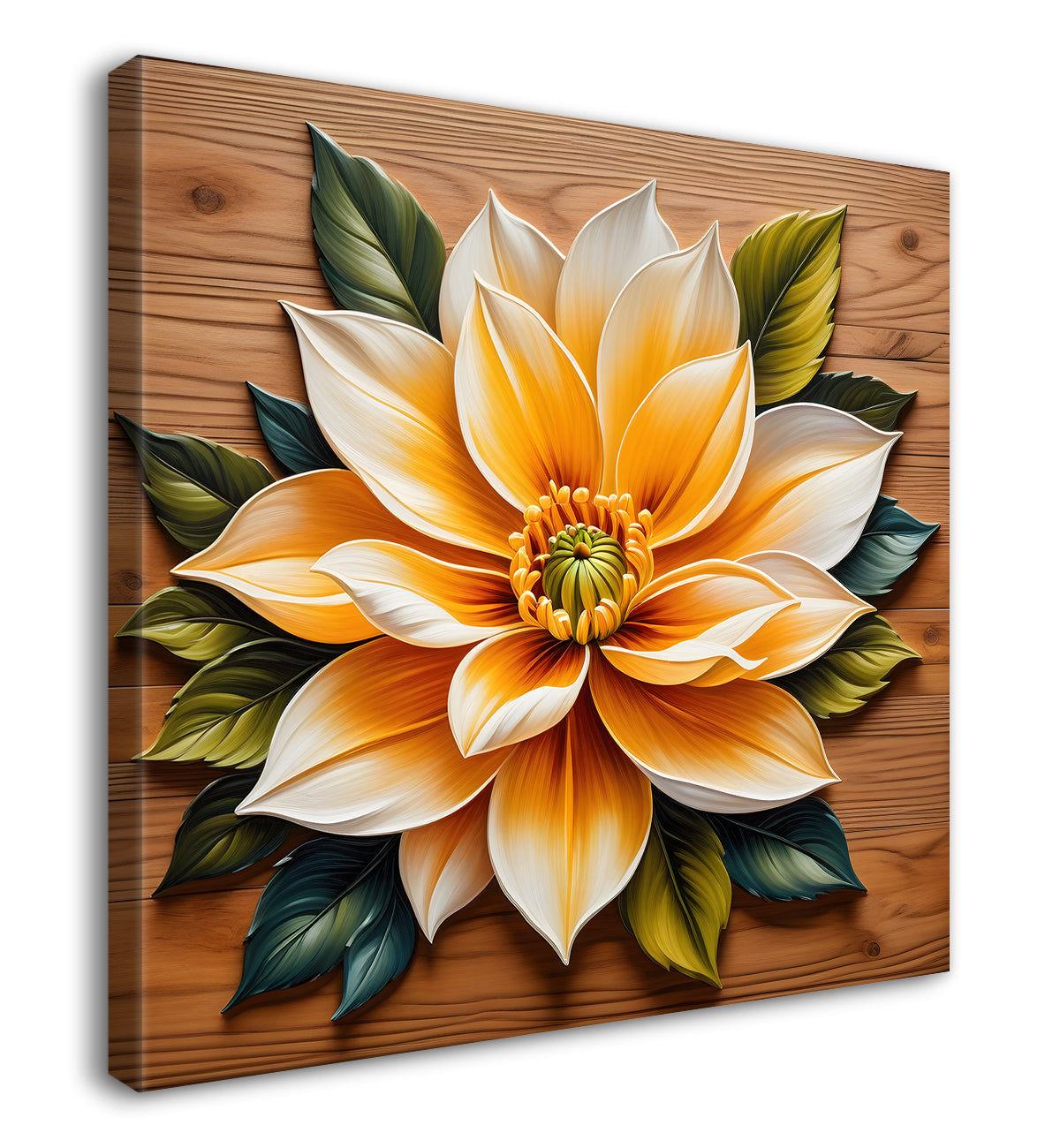 White flower in brown background painting - Flower-S-303