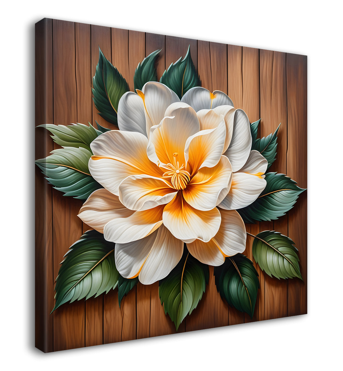 White flower in brown background painting - Flower-S-304