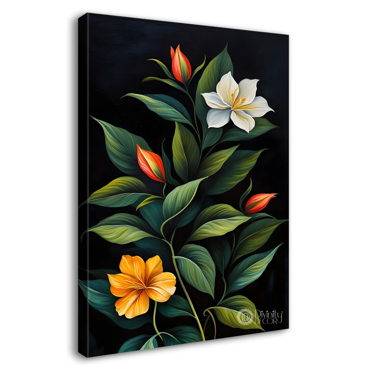 Colourful flowers in dark textured painting- Flower-V-304