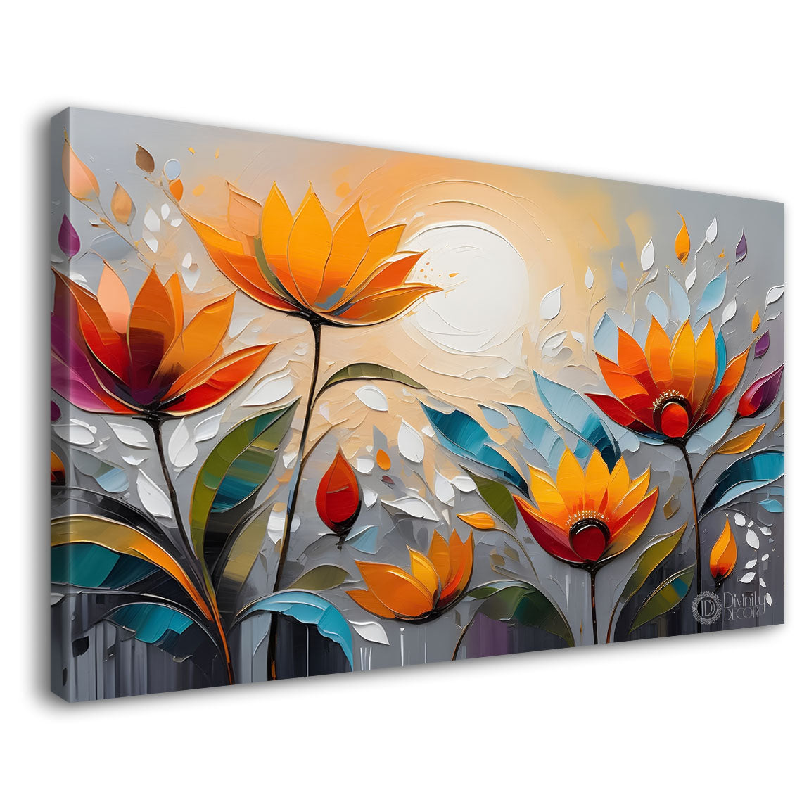 Orange flowers in light background canvas painting- Flower-304