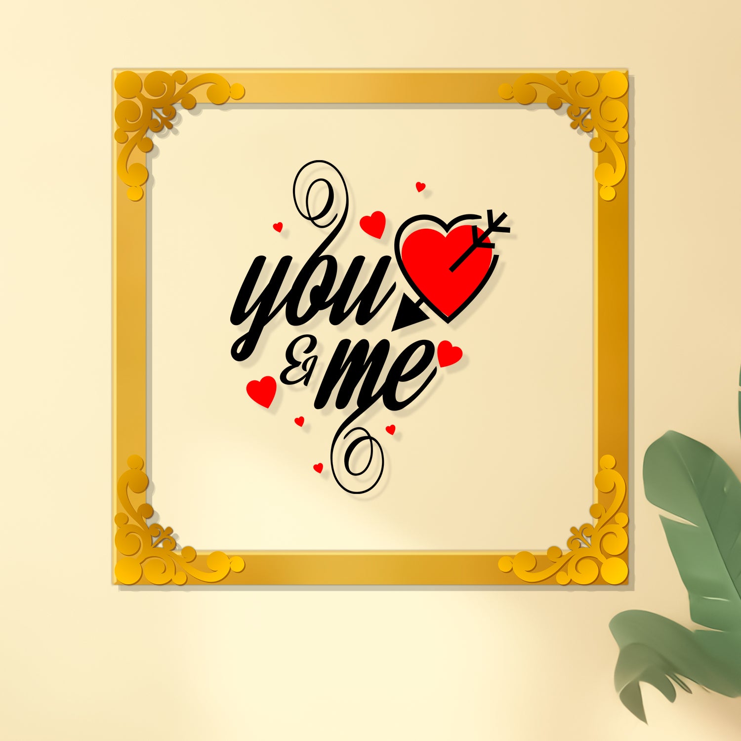 You and me Golden Plaque for Gifting, Wall Décor Clear UV print with Golden Border-305