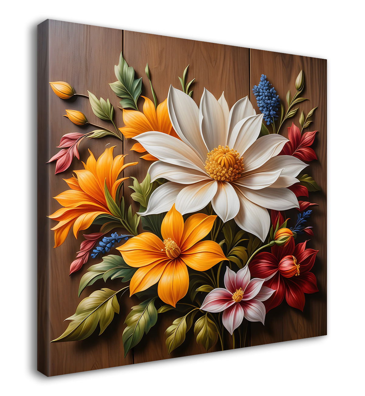 Colourful flower in brown background painting  - Flower-S-305