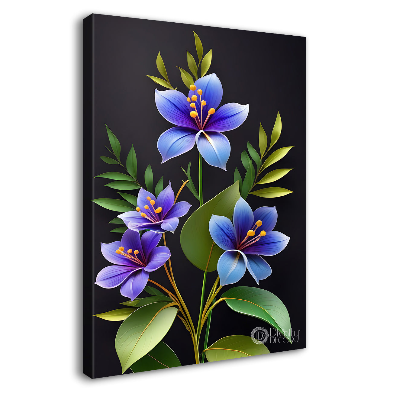 Purple flowers in dark textured background painting- Flower-V-305
