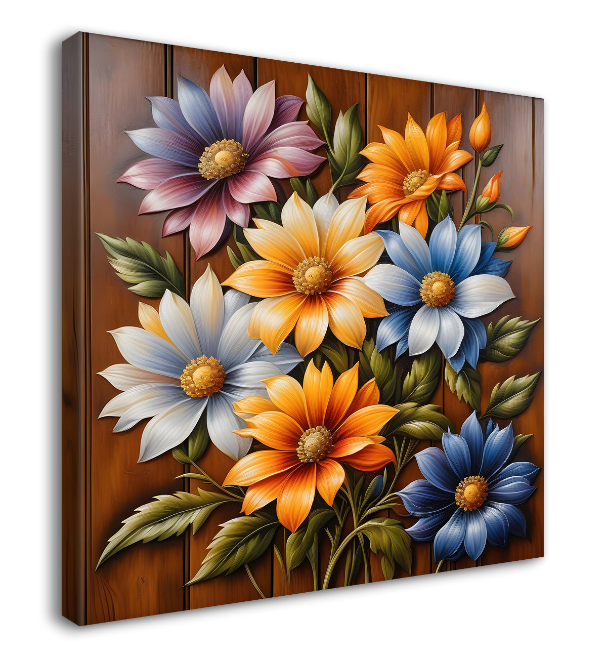 Colourful flower in brown background painting  - Flower-S-306
