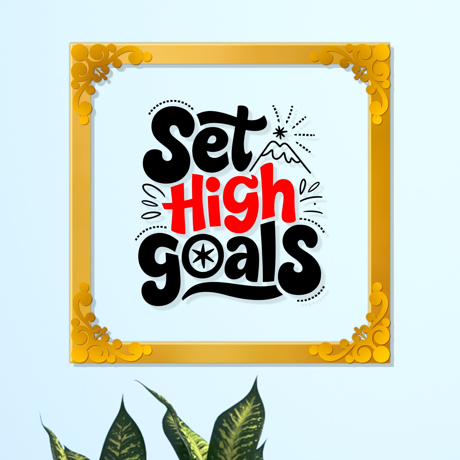 Set high goals Golden Plaque for Gifting, Wall Décor Clear UV print with Golden Border-307
