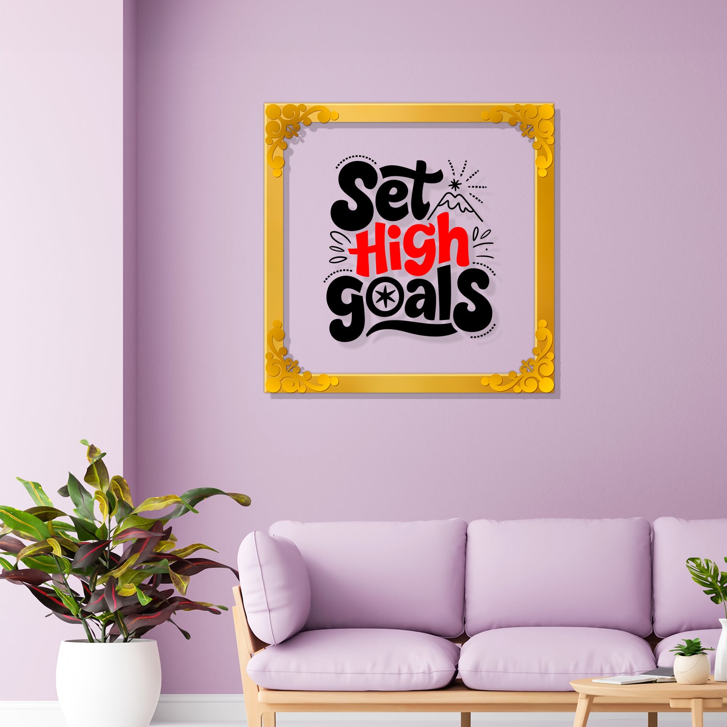 Set high goals Golden Plaque for Gifting, Wall Décor Clear UV print with Golden Border-307