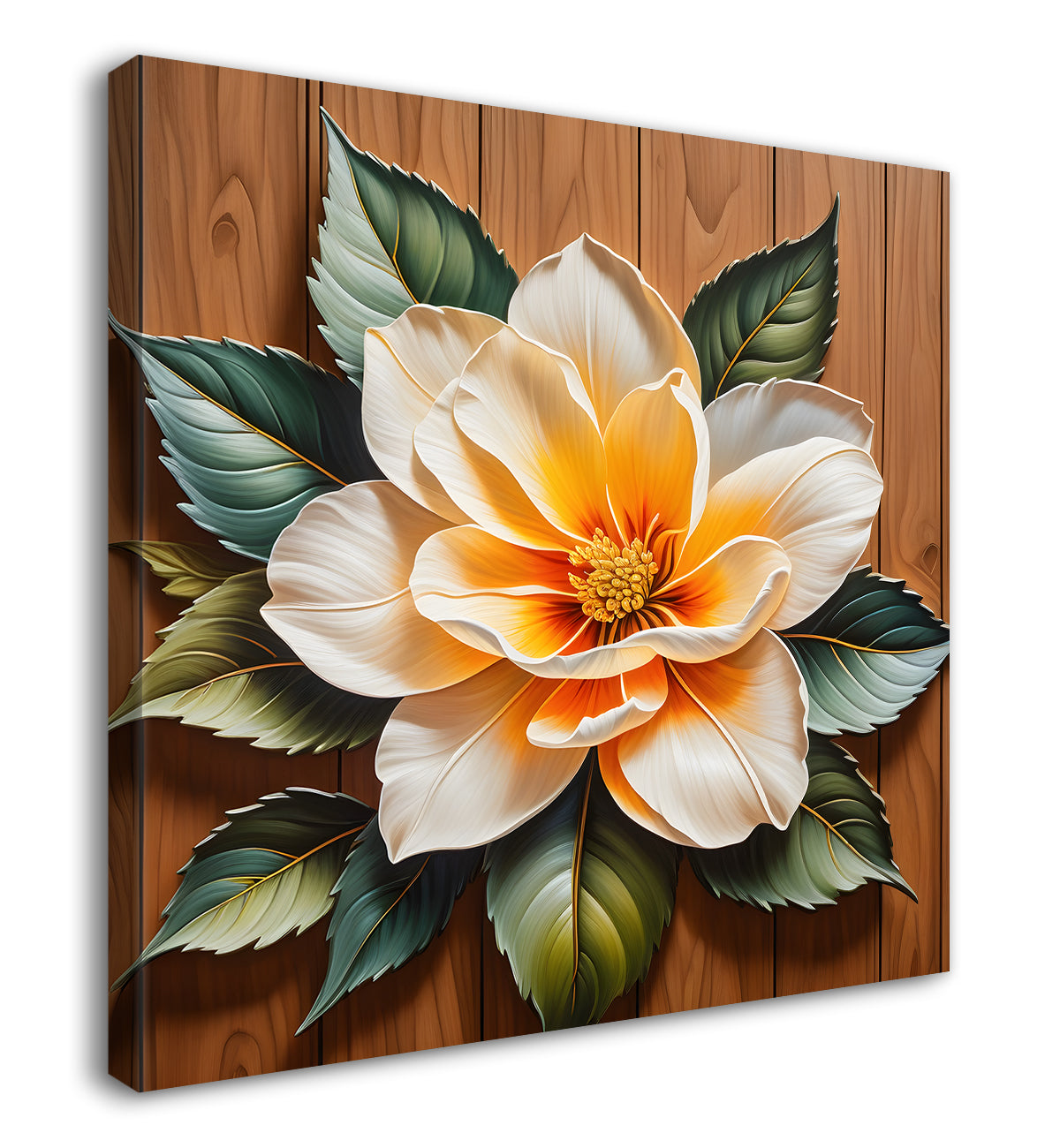 White flower in brown background painting  - Flower-S-307