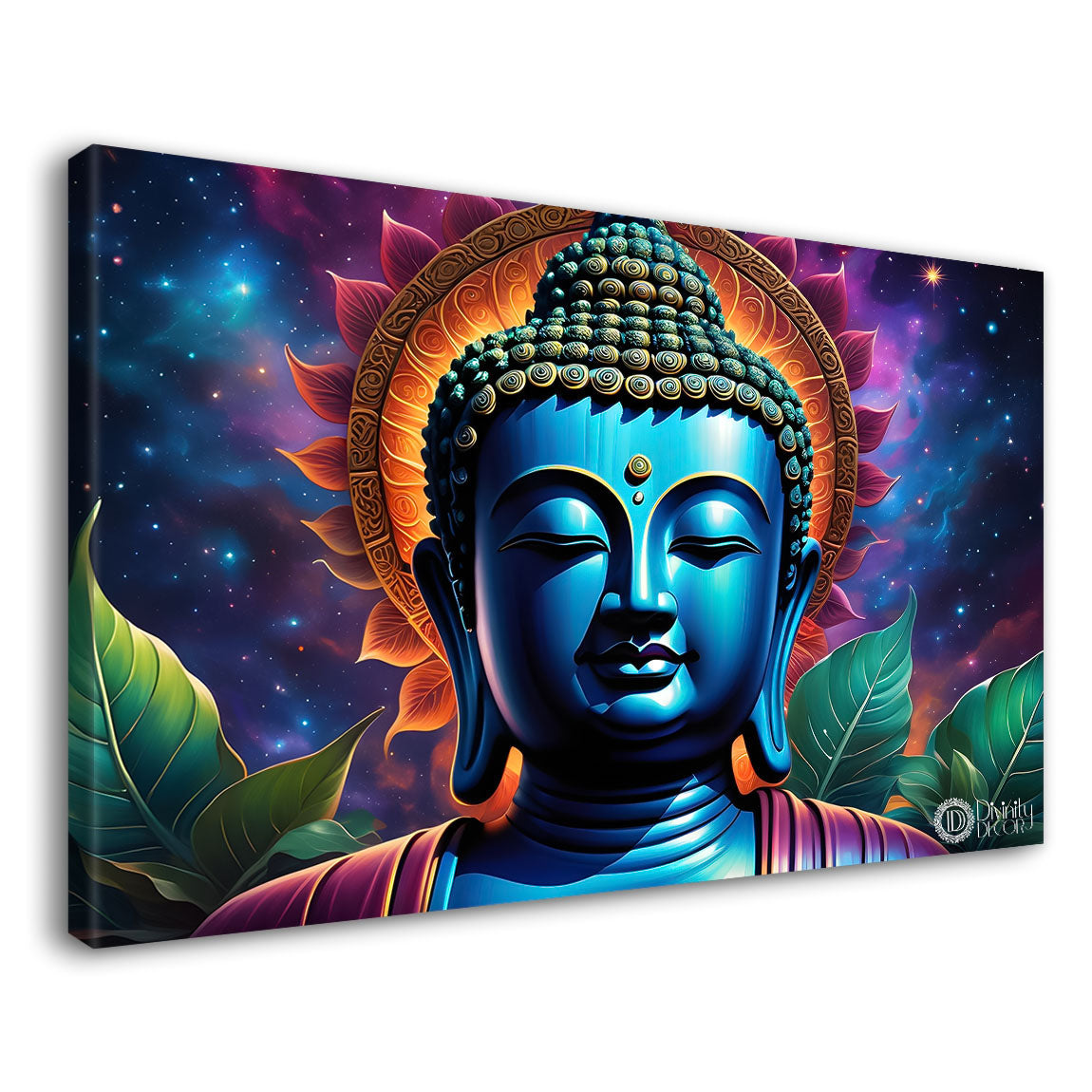 Blue buddha with the blue and flowers background textured painting Canvas Wall Painting - Buddha-308