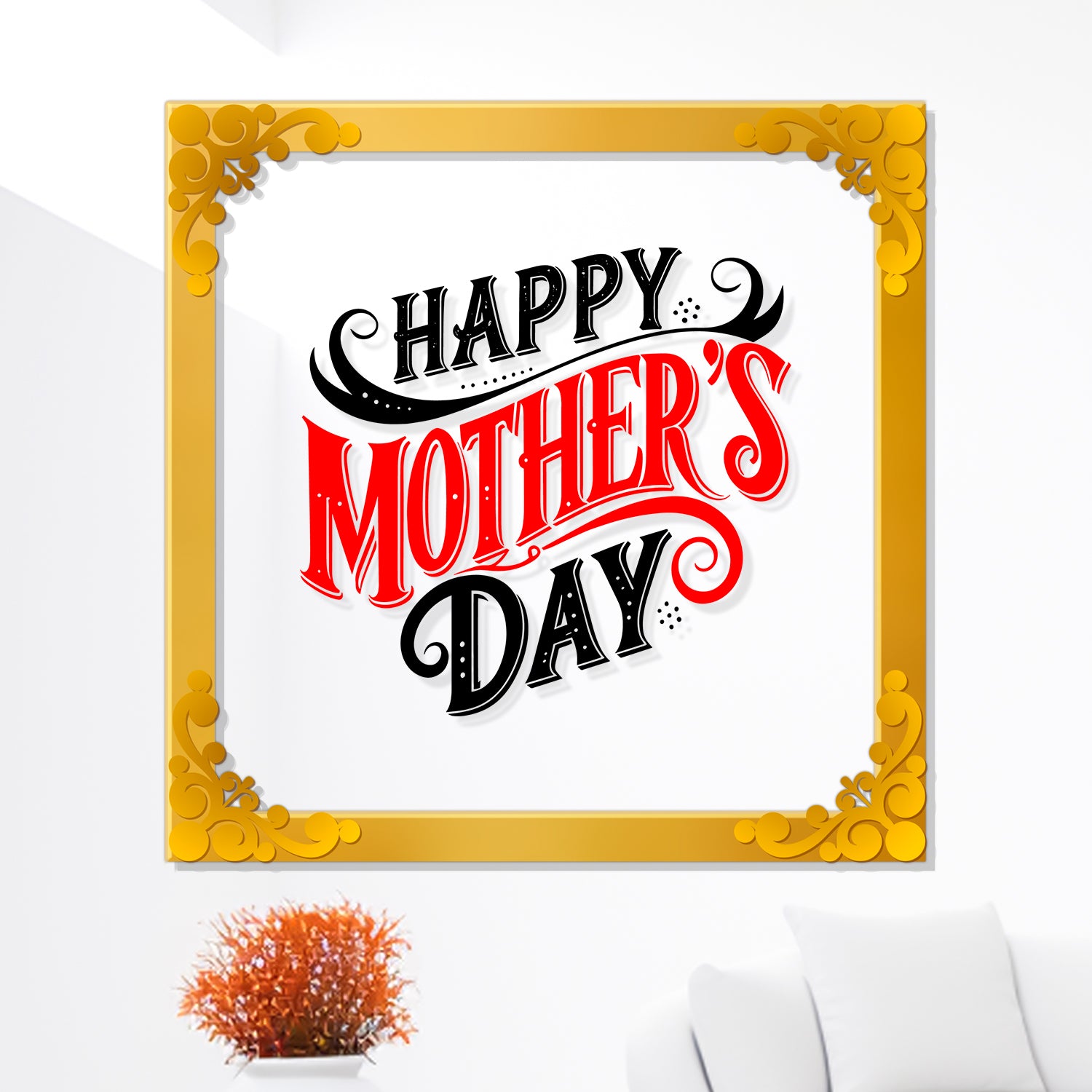 Happy mother's day Golden Plaque for Gifting, Wall Décor Clear UV print with Golden Border-308