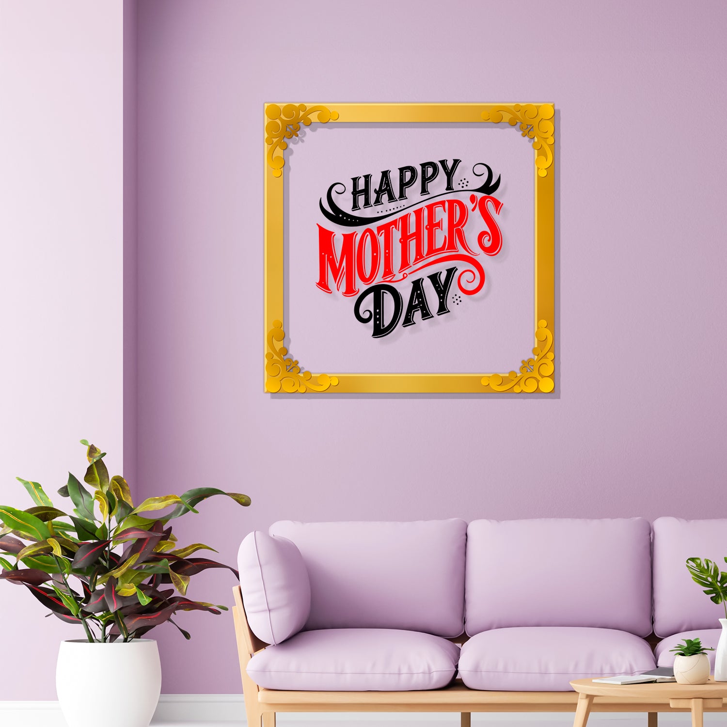 Happy mother's day Golden Plaque for Gifting, Wall Décor Clear UV print with Golden Border-308