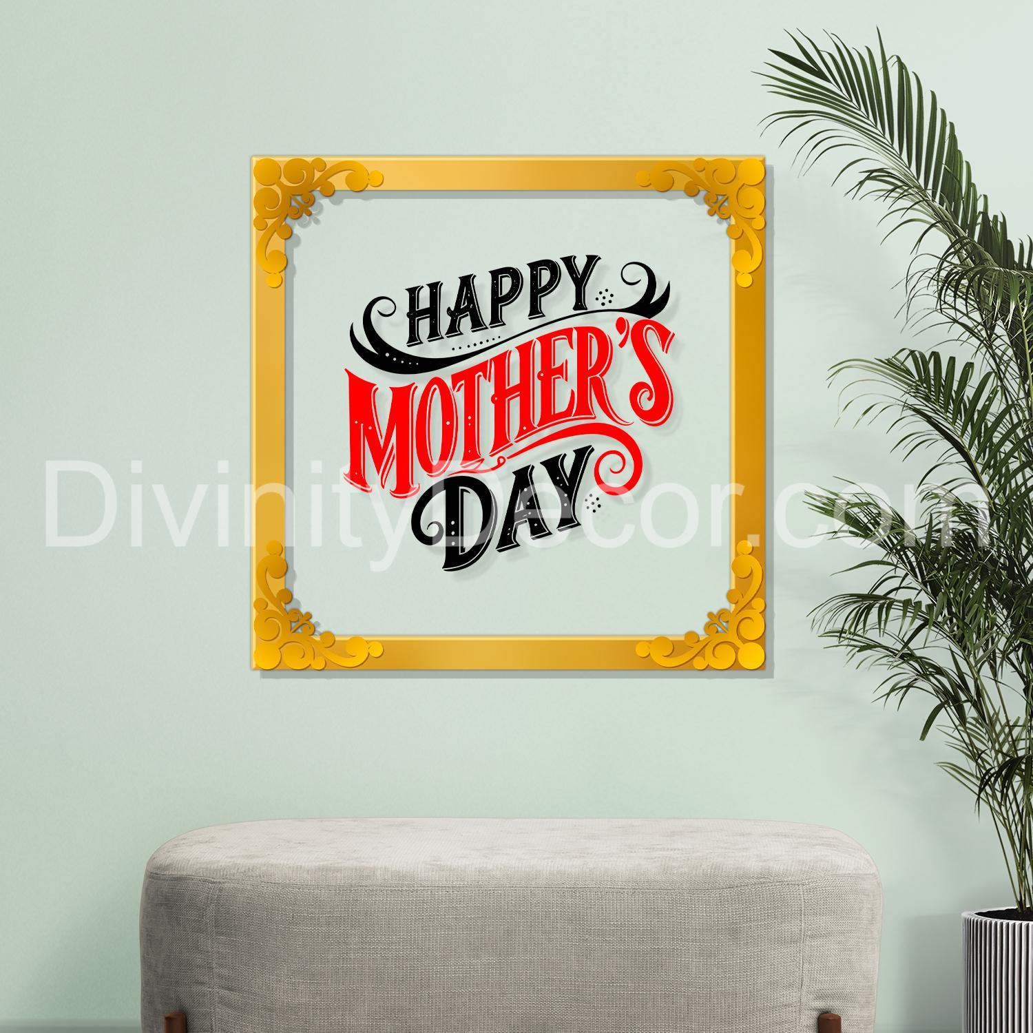 Happy mother's day Golden Plaque for Gifting, Wall Décor Clear UV print with Golden Border-308