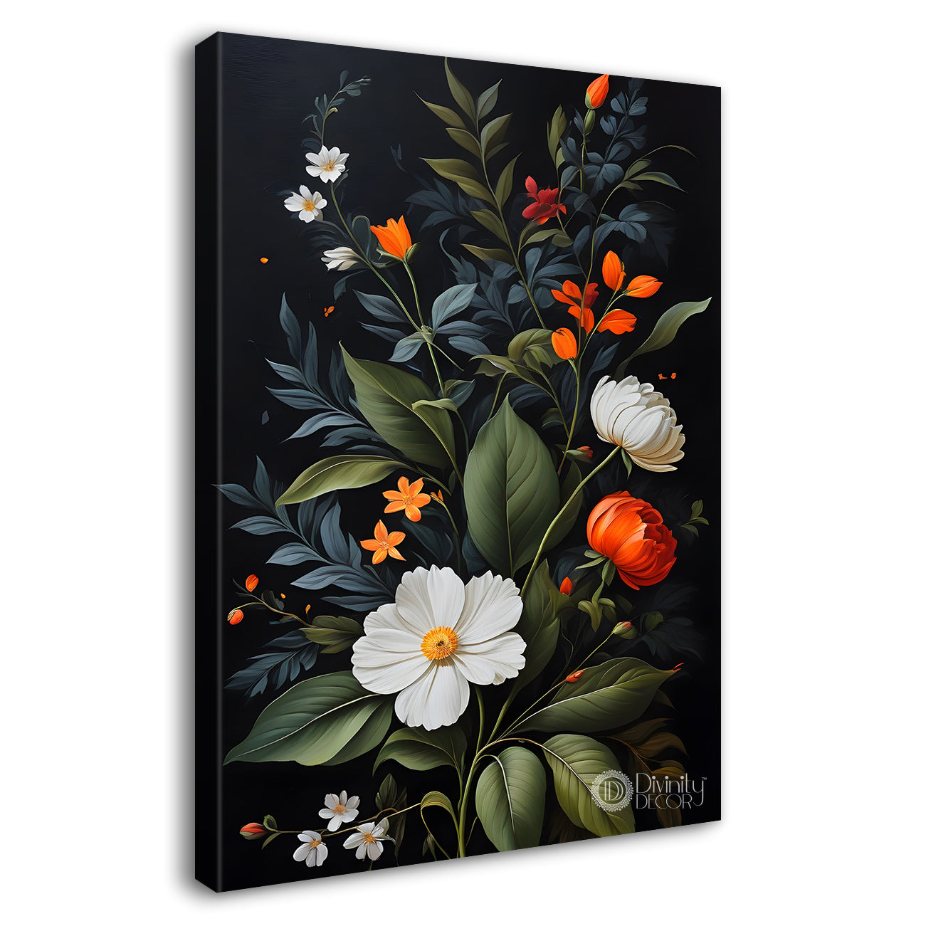 Colourful flowers in dark textured painting- Flower-V-308