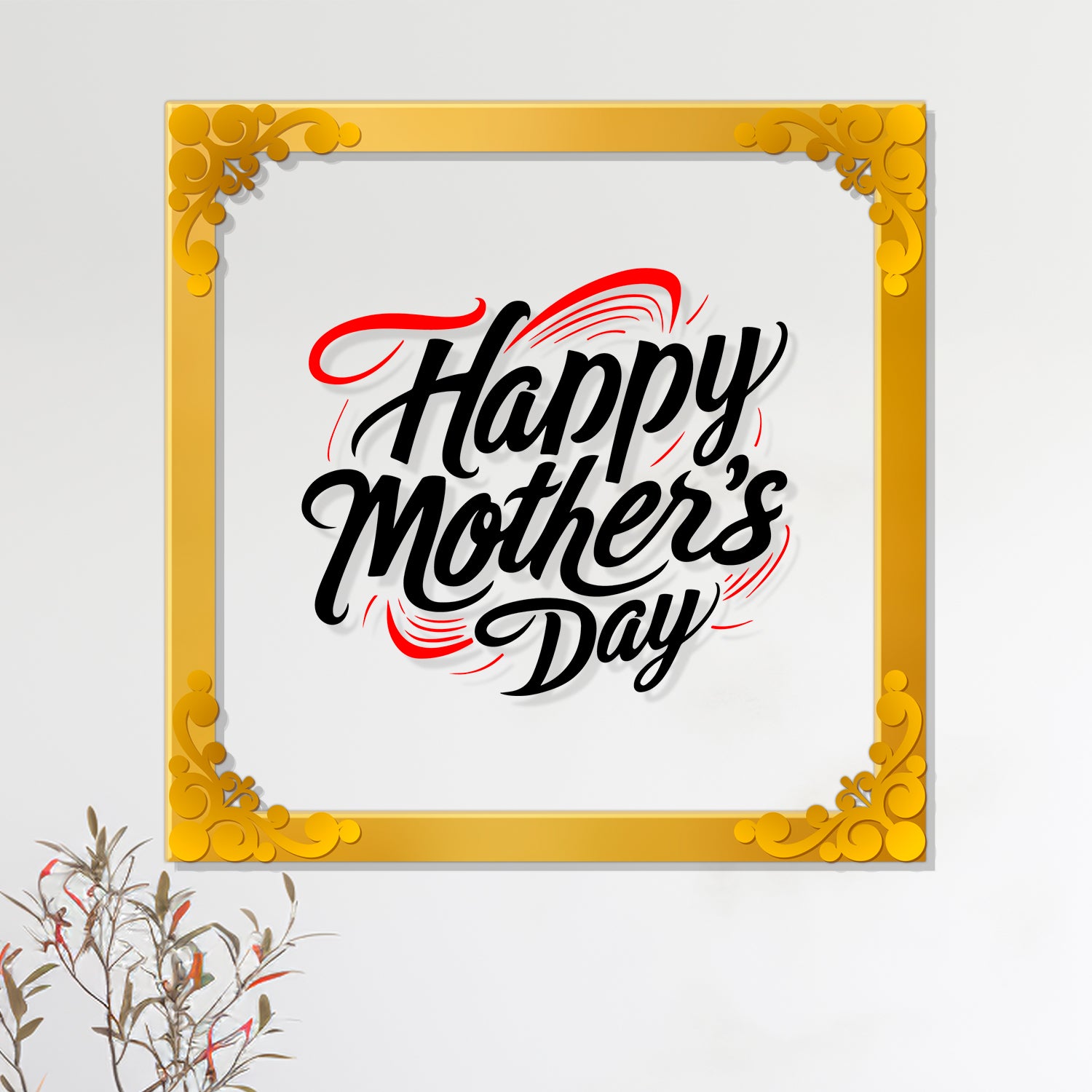 Happy mother's day Golden Plaque for Gifting, Wall Décor Clear UV print with Golden Border-309