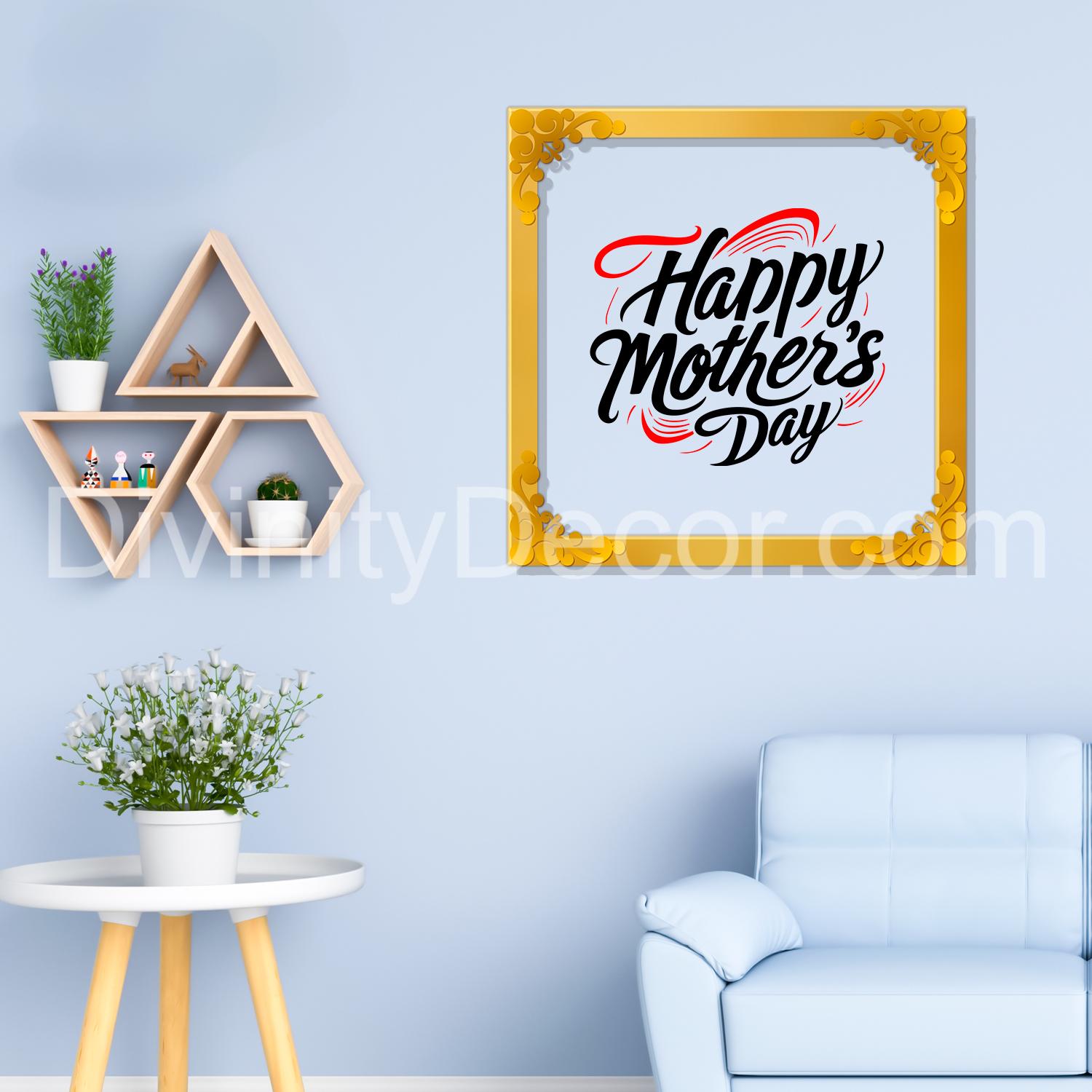 Happy mother's day Golden Plaque for Gifting, Wall Décor Clear UV print with Golden Border-309