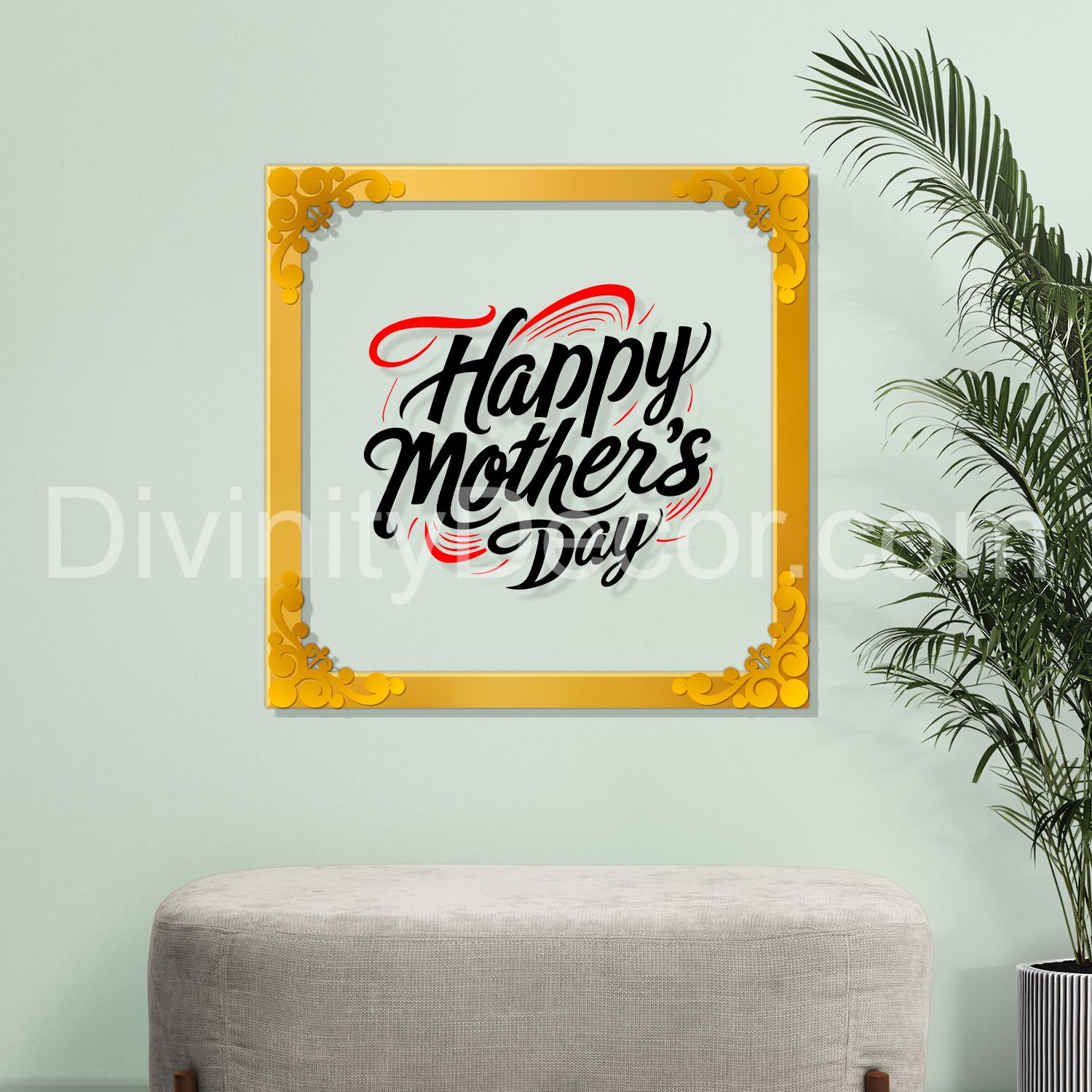 Happy mother's day Golden Plaque for Gifting, Wall Décor Clear UV print with Golden Border-309