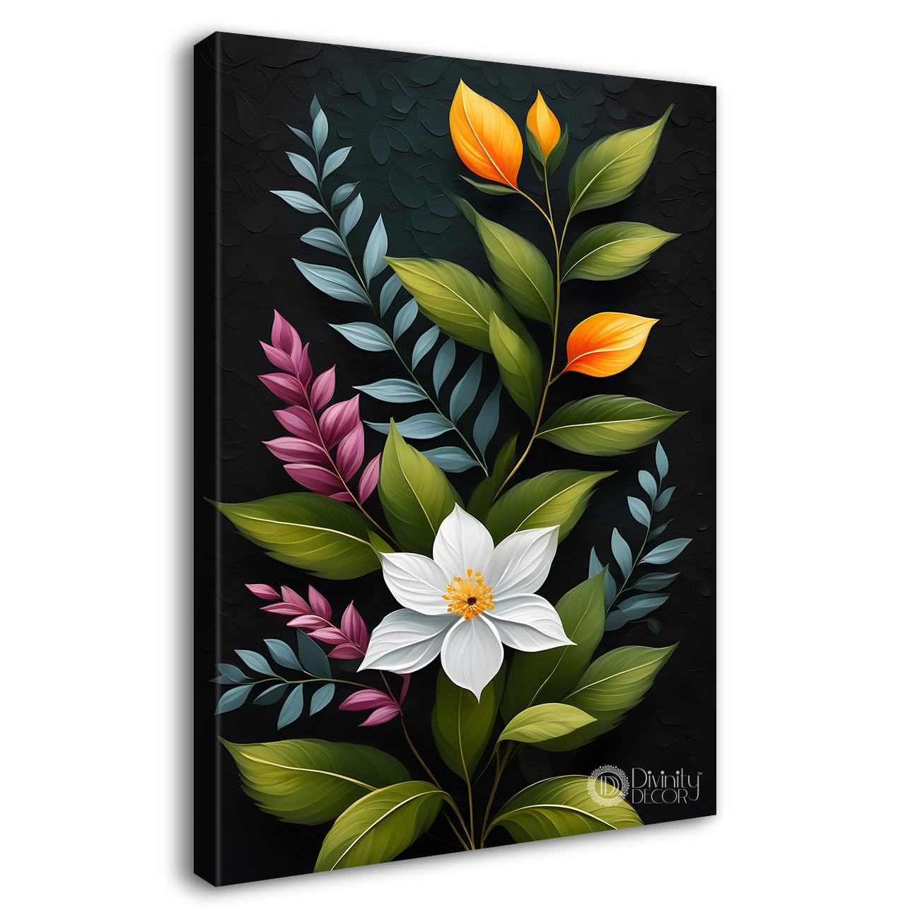 Colourful flowers in dark textured painting- Flower-V-309