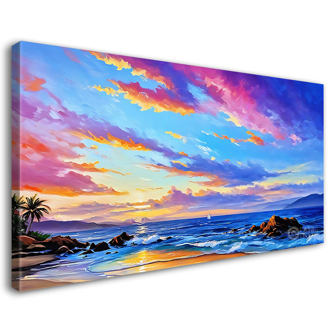 Sea view through beach with beautiful cloudy sky in textured natural  art Canvas Painting - Nature Art -30