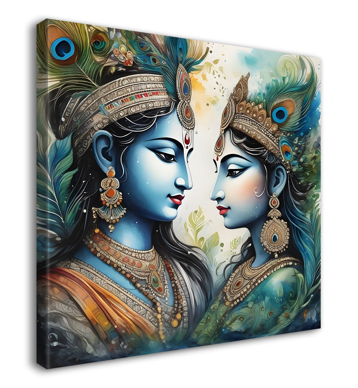 Blue face of krishna with radha in oil painting Canvas Painting 24X24- Design - Krishna-S-30