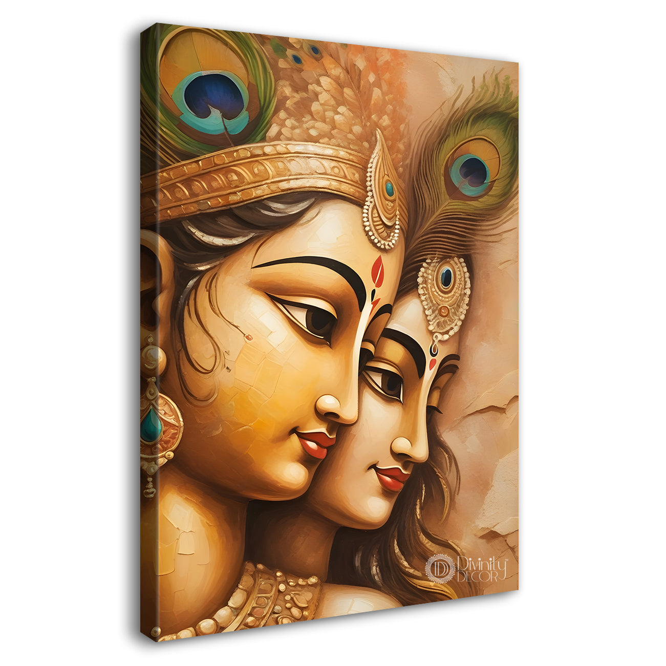 Krishna with radha in light brown background textured art Canvas Painting - Design - Krishna-V-30