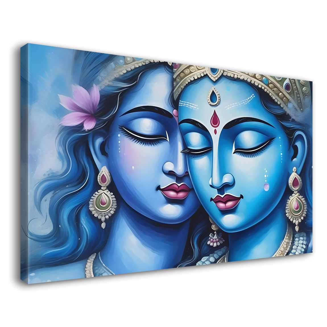 Blue face Radha and Krishna textured painting Canvas Painting - Design - Krishna-30