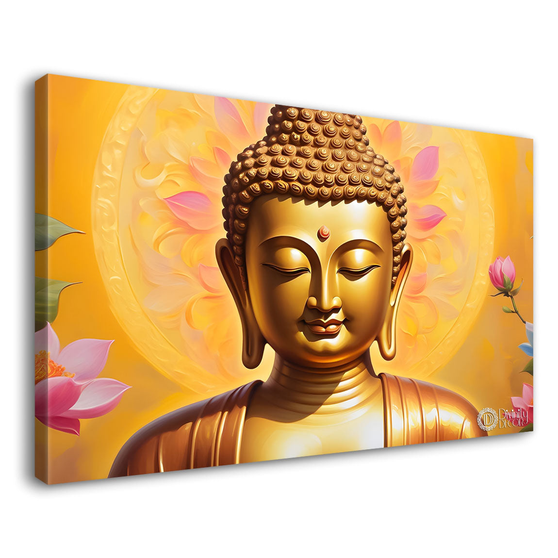 Golden buddha with lotus textured painting Canvas Wall Painting - Buddha-30