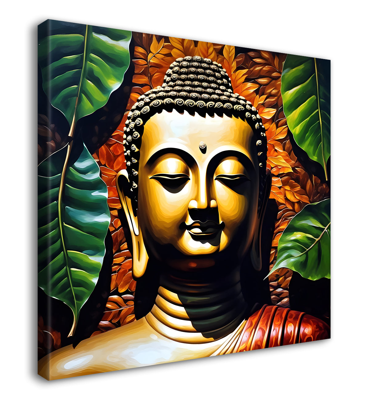 Golden Buddha Painting with leaf 24x24 inch Buddha-S-30