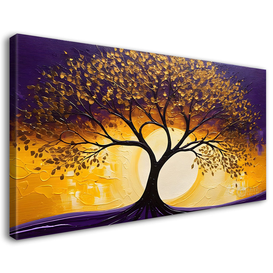 Golden tree in purple textured background modern art Canvas Painting - Design - Tree-30