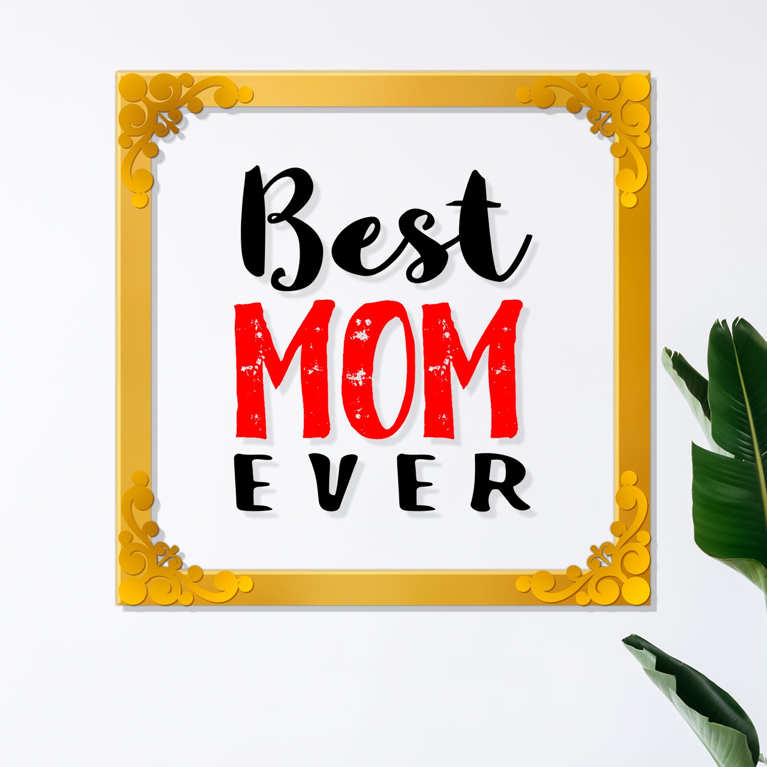 Happy mother's day Golden Plaque for Gifting, Wall Décor Clear UV print with Golden Border-310