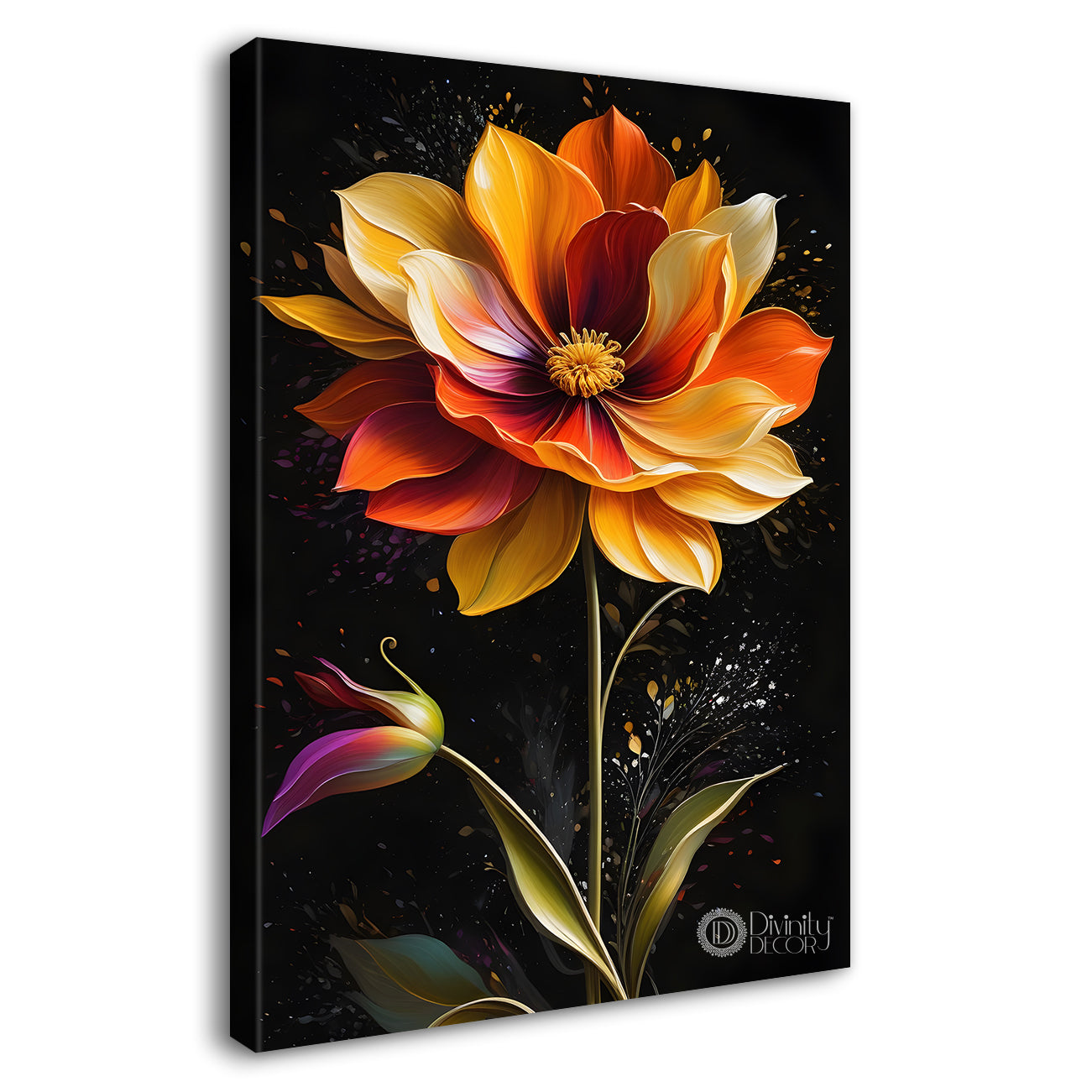 Orange flower in dark textured background painting- Flower-V-310