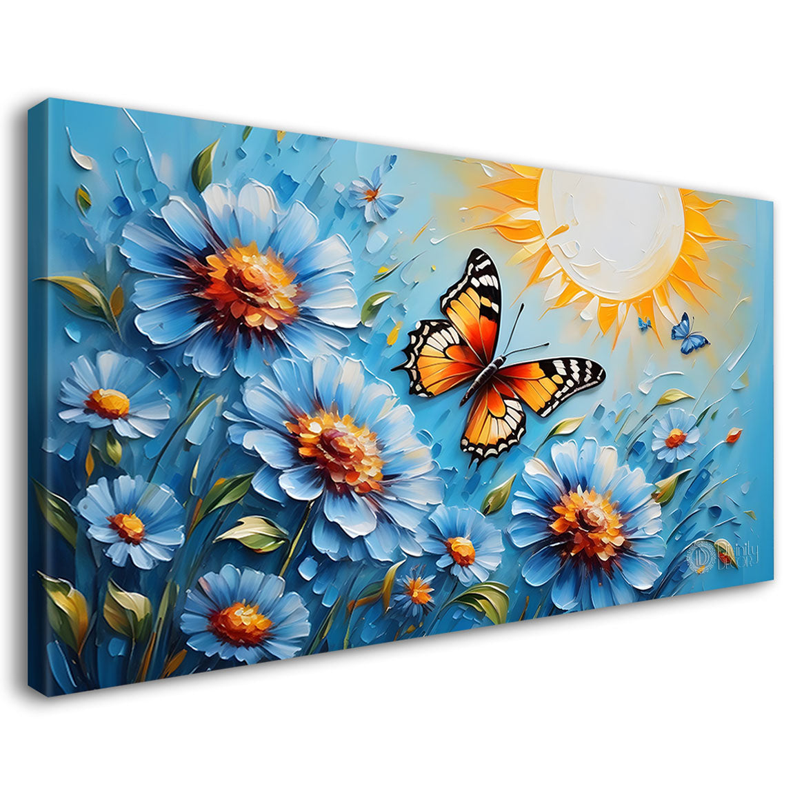 Flowers and butterfly textured art Canvas Painting - Nature Art -311