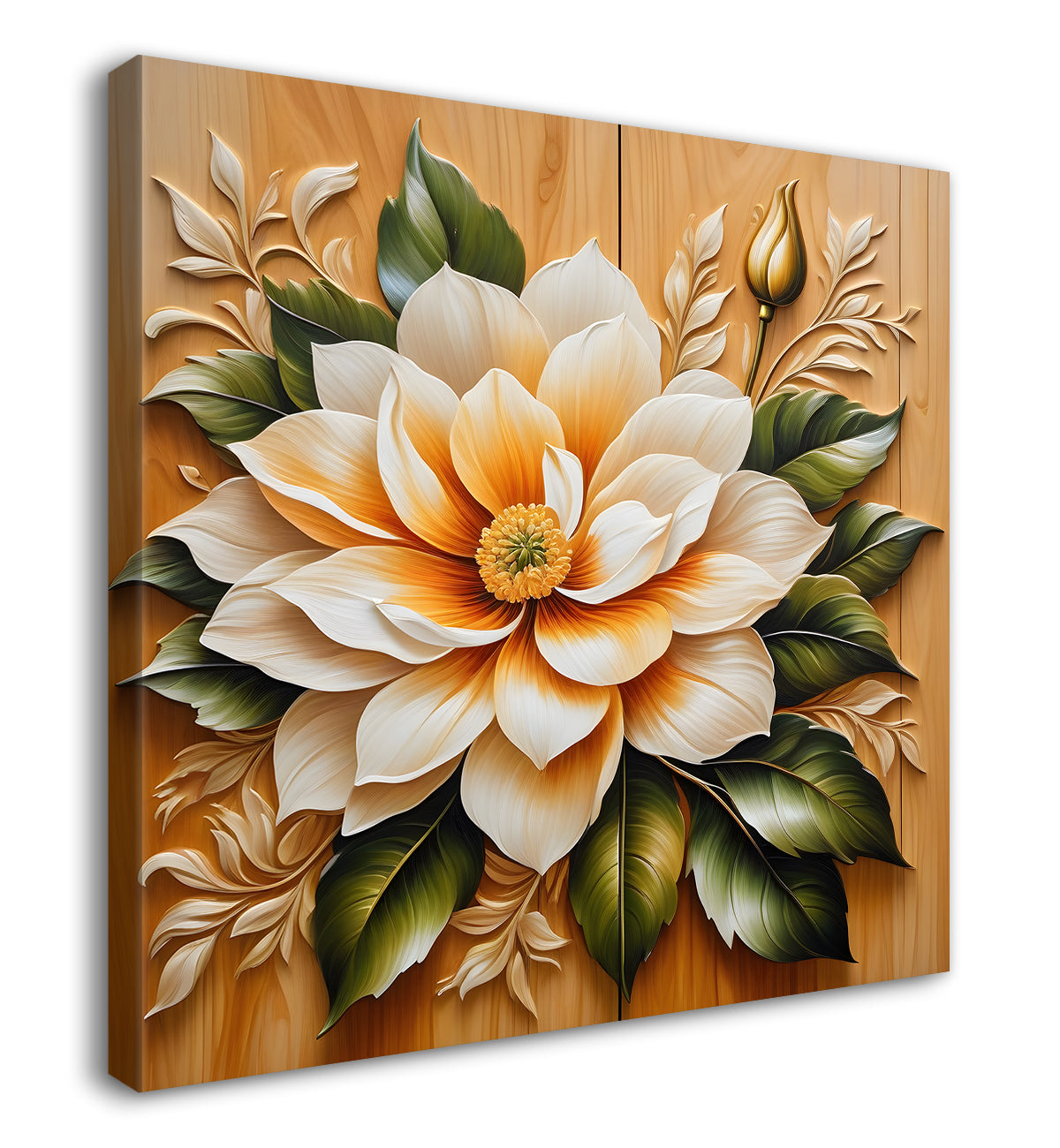 White flower in brown background painting - Flower-S-312