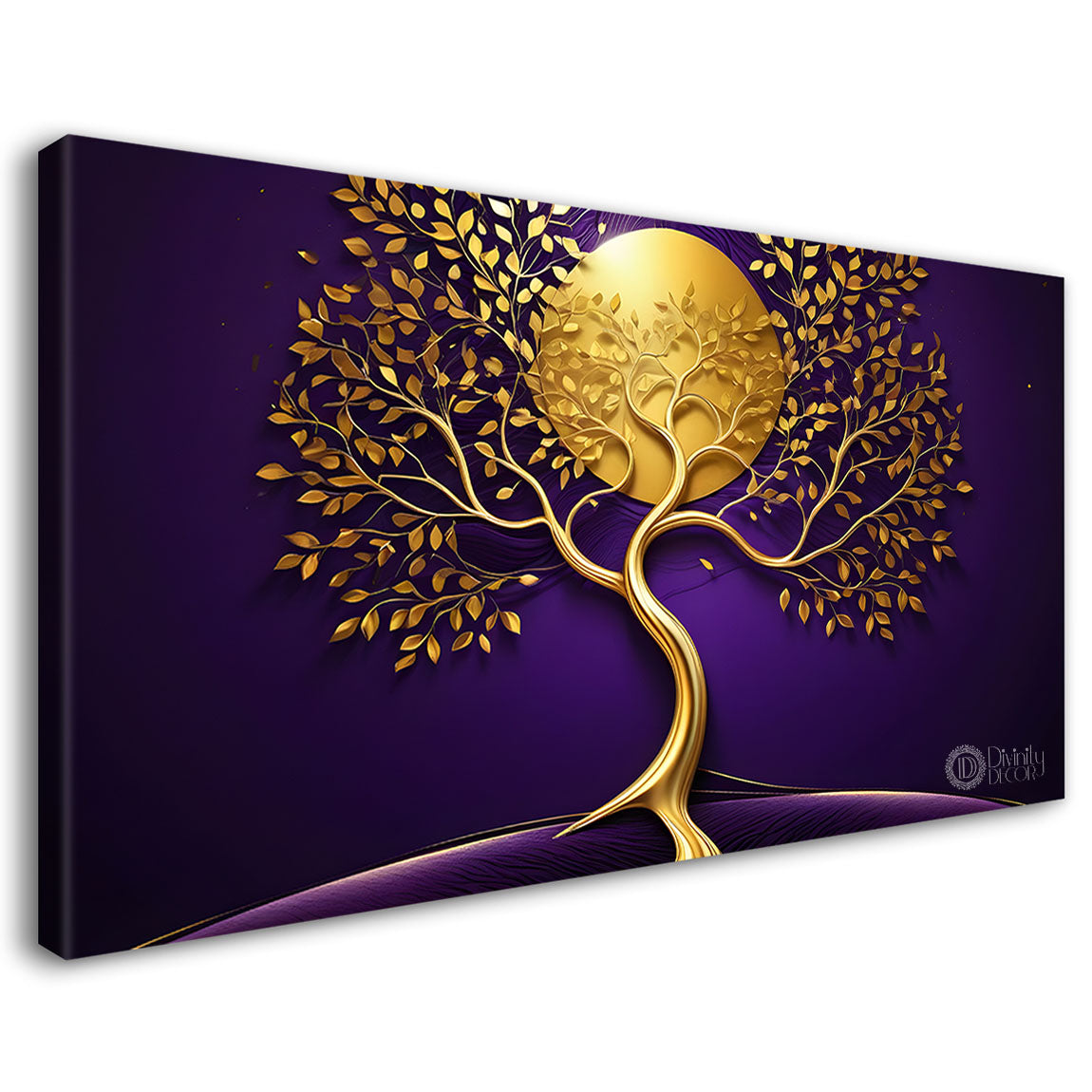 Golden tree in purple textured background modern art- Design - Tree-312