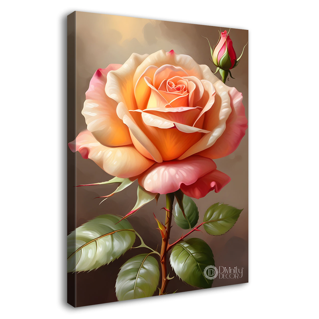 Light pink rose in light brown textued background painting- Flower-V-312