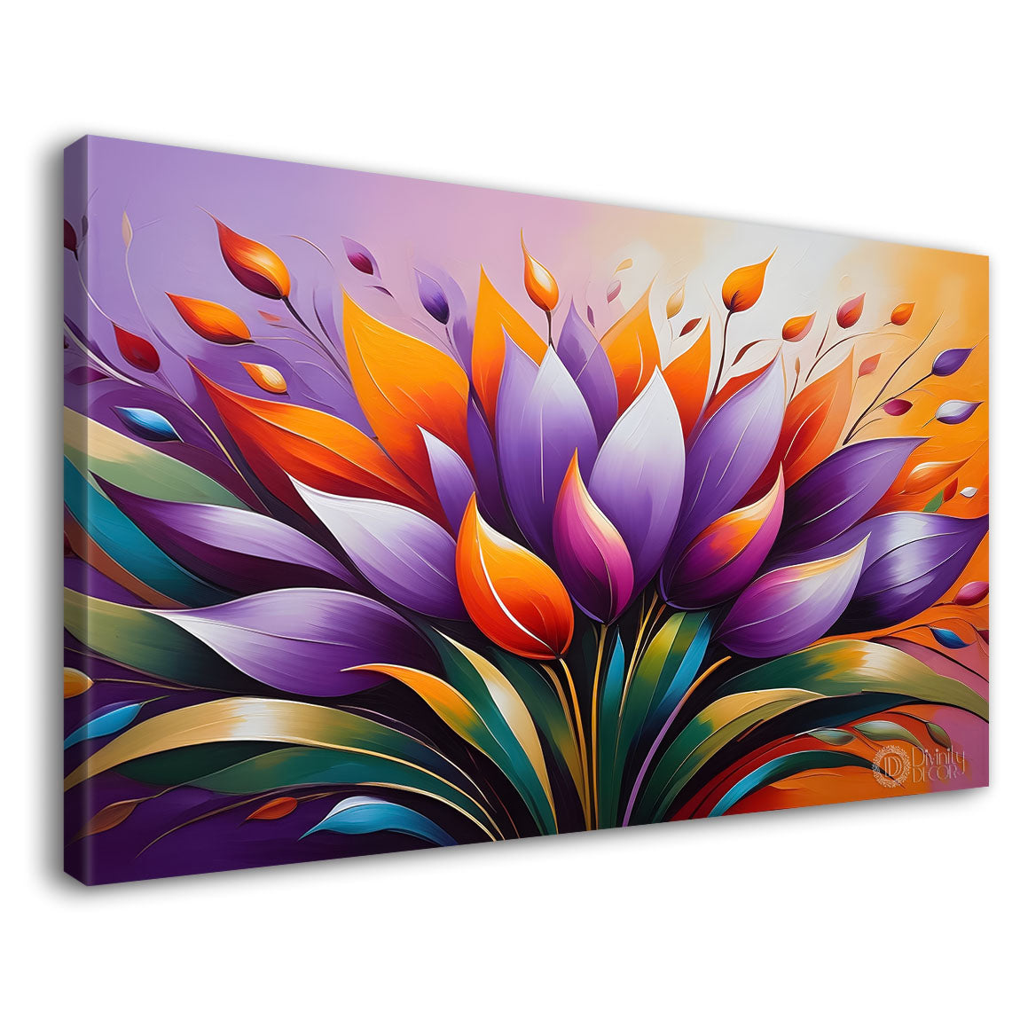 Purple flower in pink background canvas painting- Flower-312