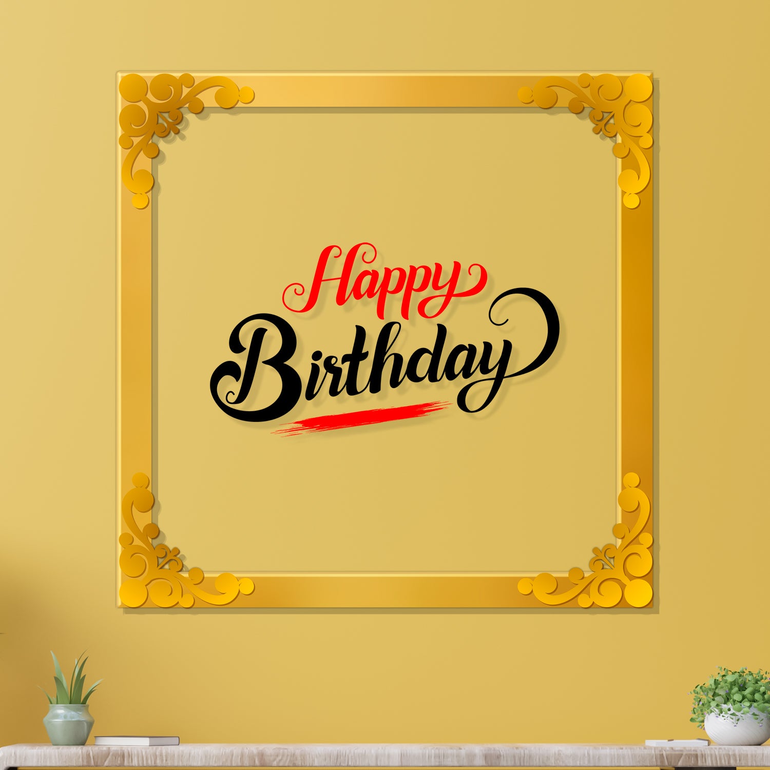 Happy birthday Golden Plaque for Gifting, Wall Décor Clear UV print with Golden Border-313