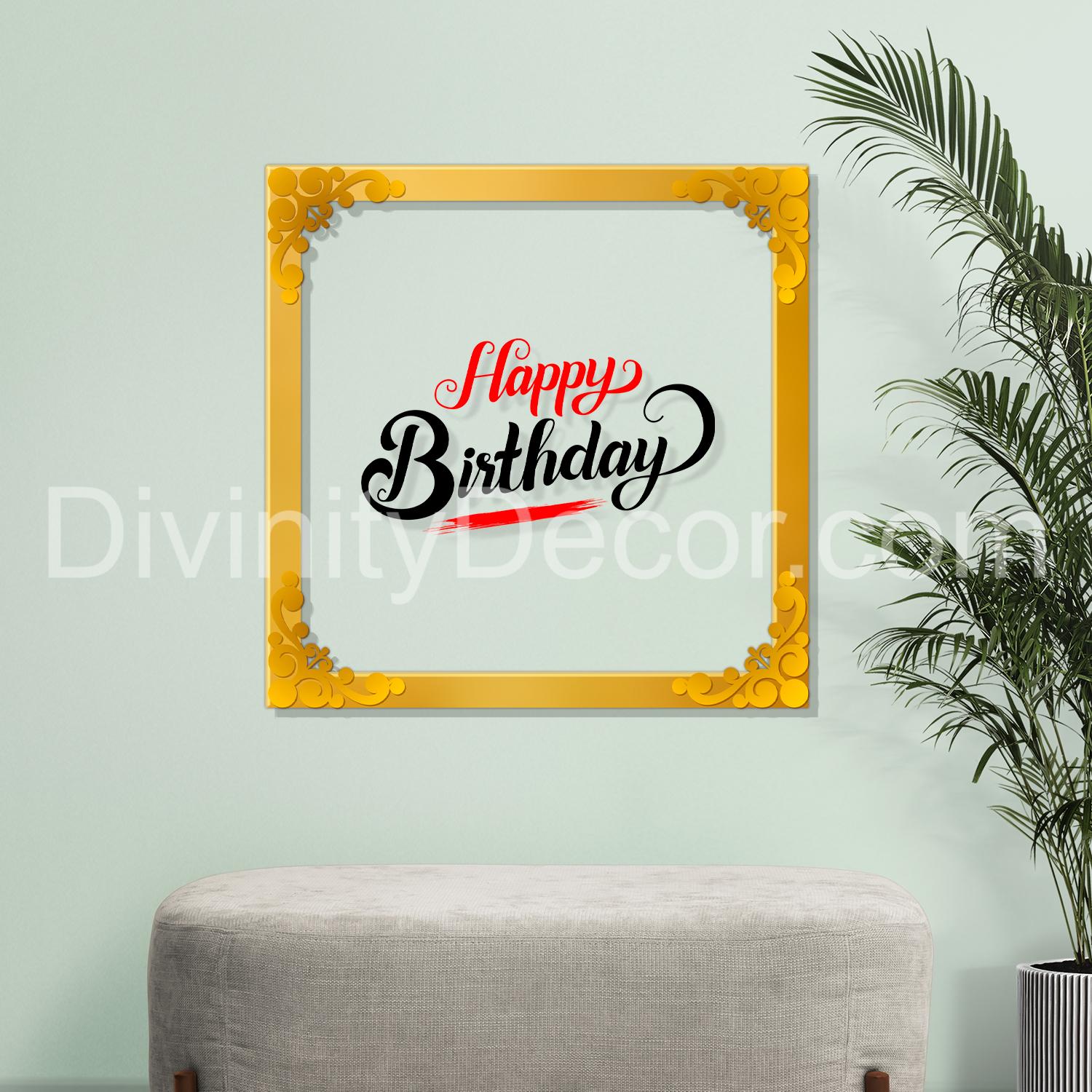 Happy birthday Golden Plaque for Gifting, Wall Décor Clear UV print with Golden Border-313