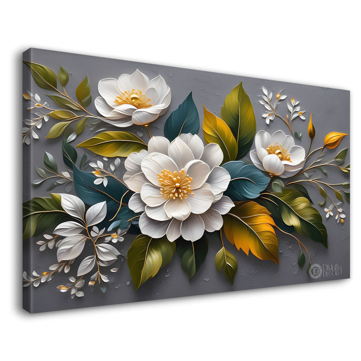 White flowers in grey background canvas painting- Flower-313