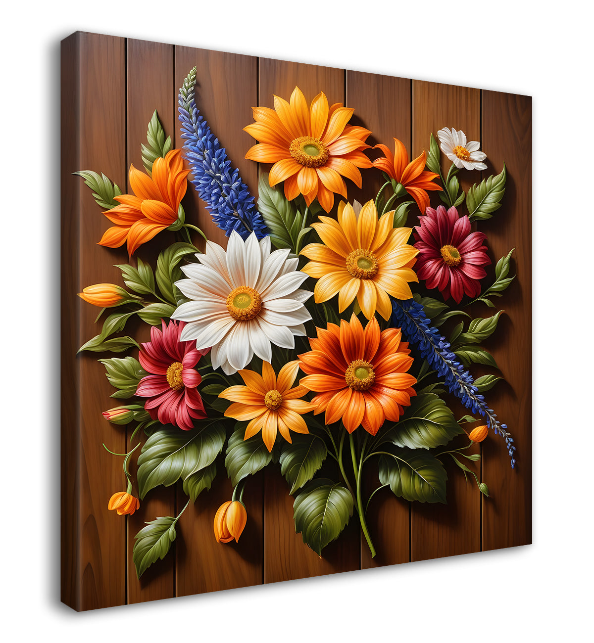 Colourful flower in brown background painting  - Flower-S-313