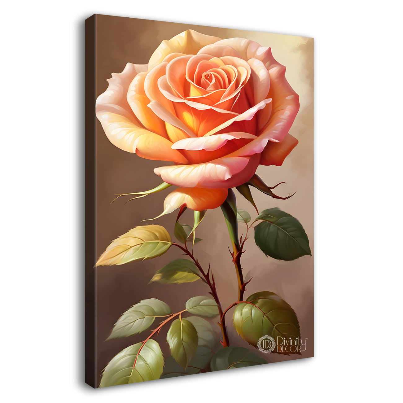 Light pink rose in light brown textued background painting- Flower-V-314