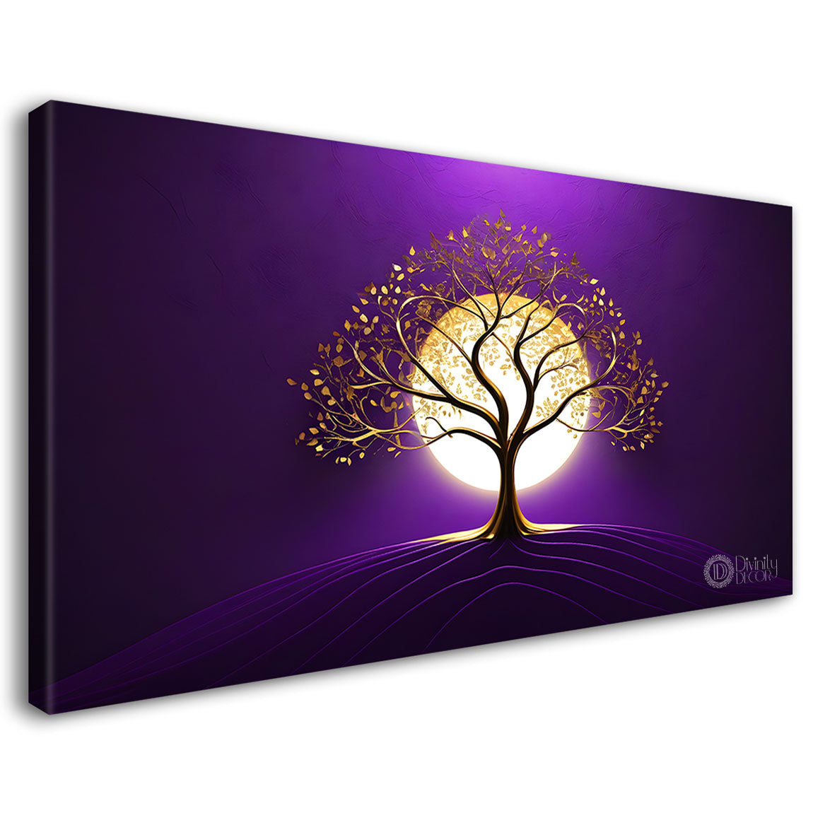 Golden tree in purple textured background modern art- Design - Tree-314