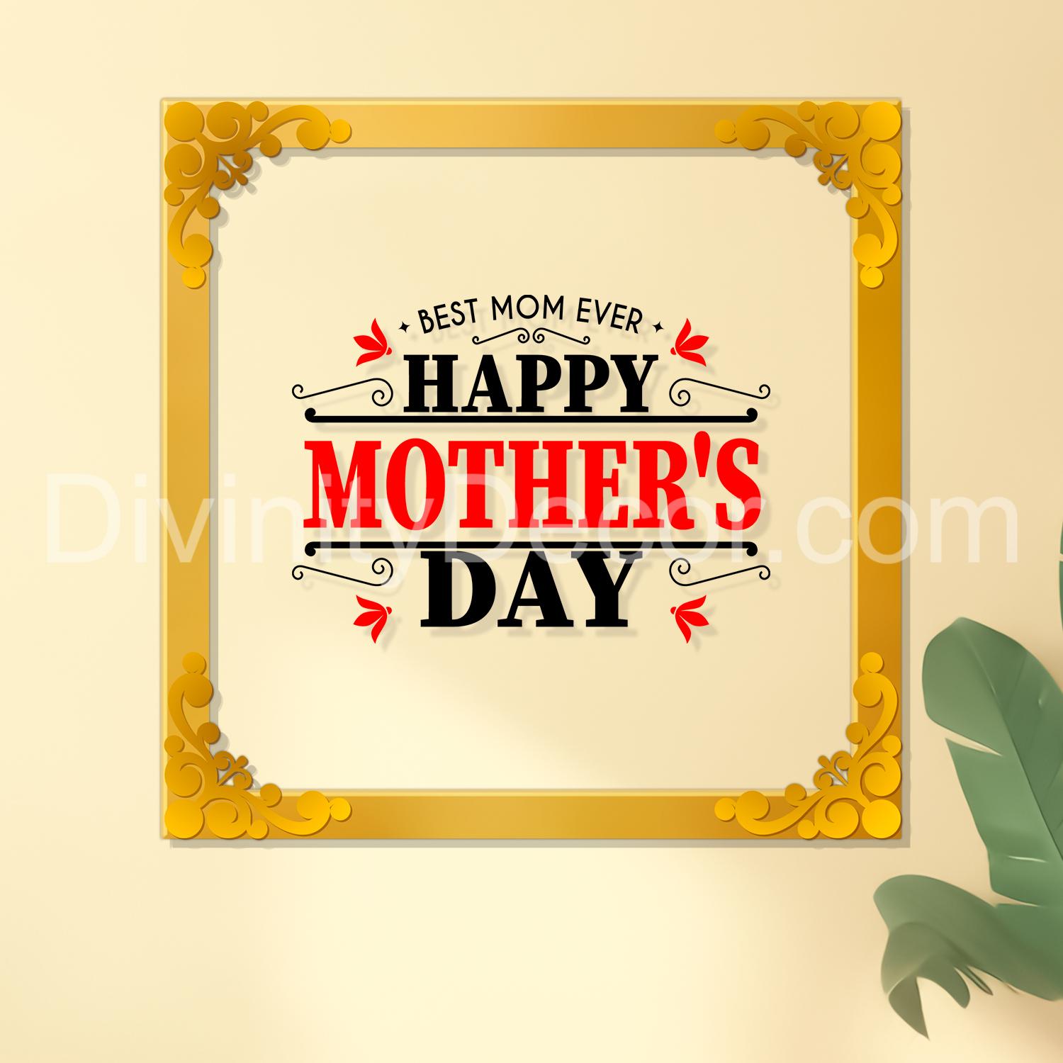Happy mother's day Golden Plaque for Gifting, Wall Décor Clear UV print with Golden Border-315