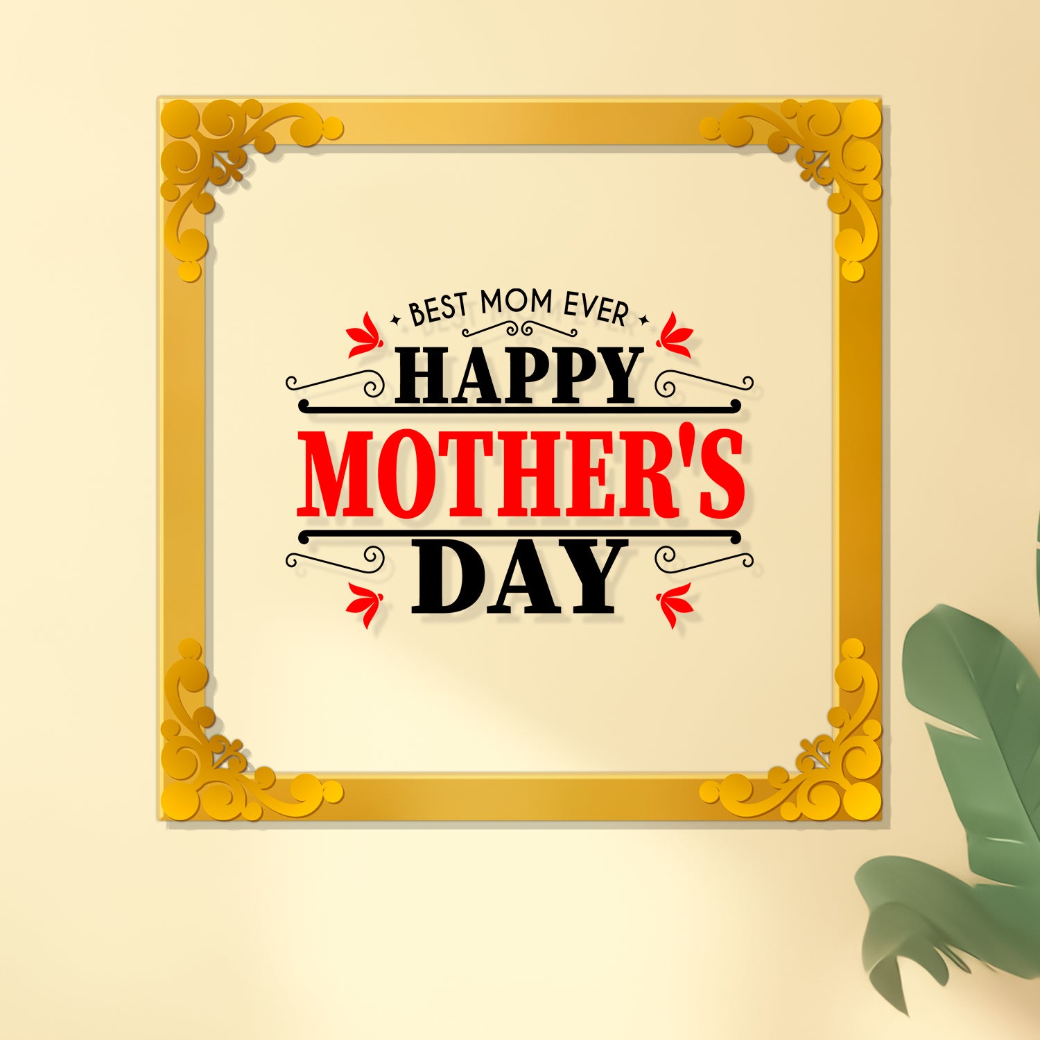 Happy mother's day Golden Plaque for Gifting, Wall Décor Clear UV print with Golden Border-315